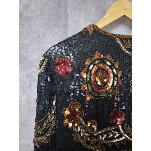 Vintage Scala Pure Silk Sequin Cardigan Sz L/XL Holiday Party Event Christmas - Picture 10 of 11